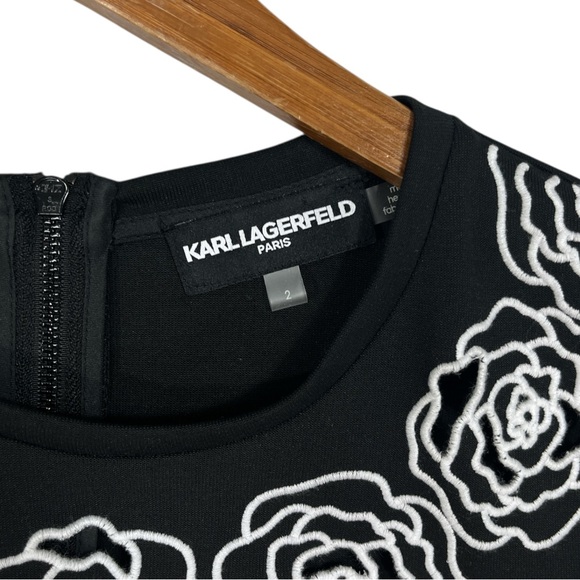 Karl Lagerfeld Paris Women's Cutout Rosette-Trim Dress in Black and White Size 2 - Picture 7 of 10